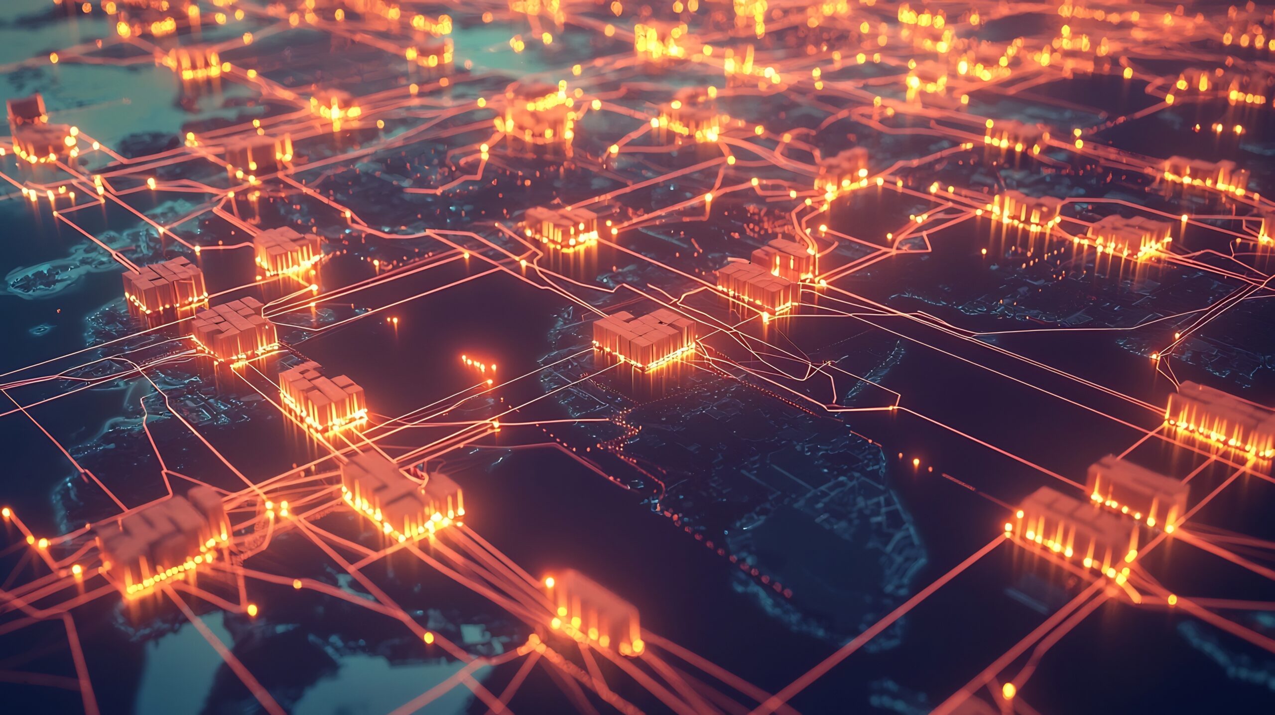 Glowing Supply Chain Network Map Showcasing Live Data Flow Across Global Logistics Infrastructure