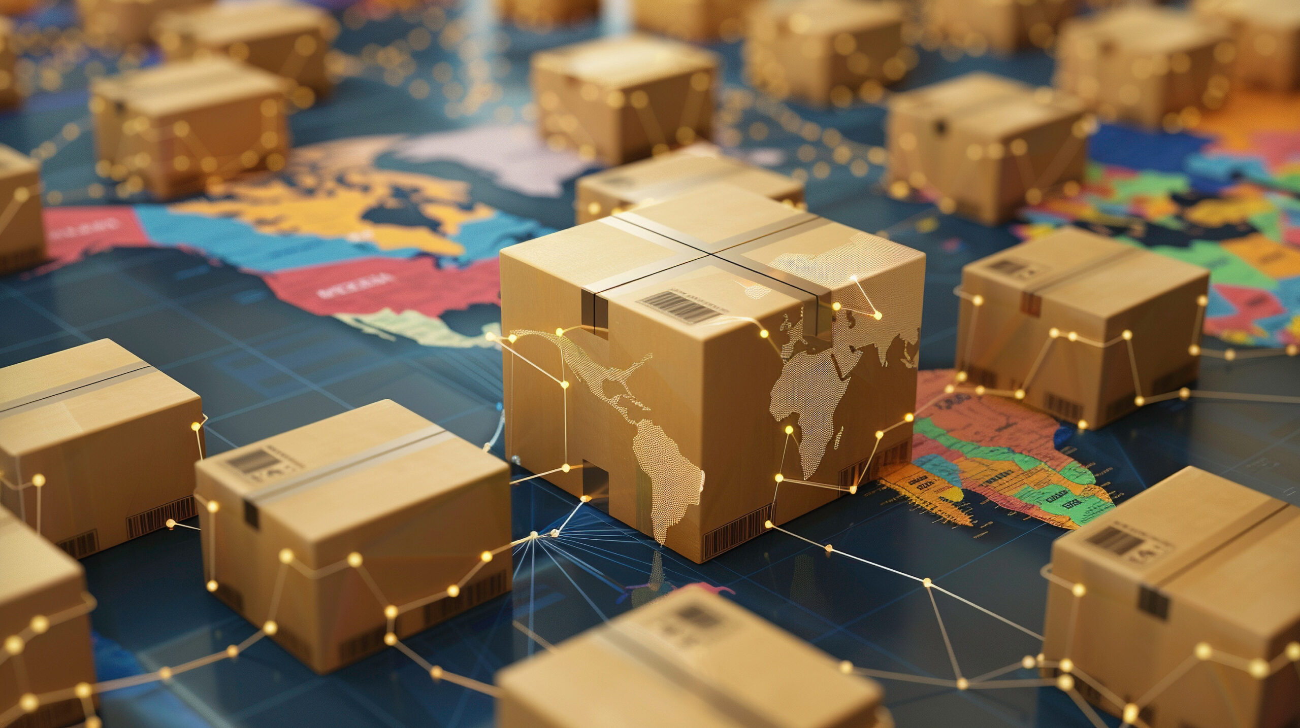 Hands Holding Transparent Globe with Floating Supply Chain Elements Visualizing Global Connectivity and Business Concepts Hands Holding Transparent Globe with Floating Supply Chain Elements Visualizing Global Connectivity and Business Concepts